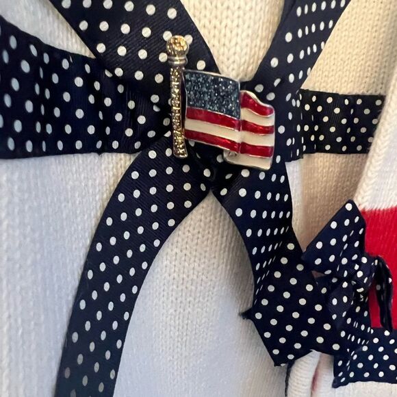 Storybook Knits NWT White Cardigan with ribbons and crystal embellishments 1X - Picture 5 of 9